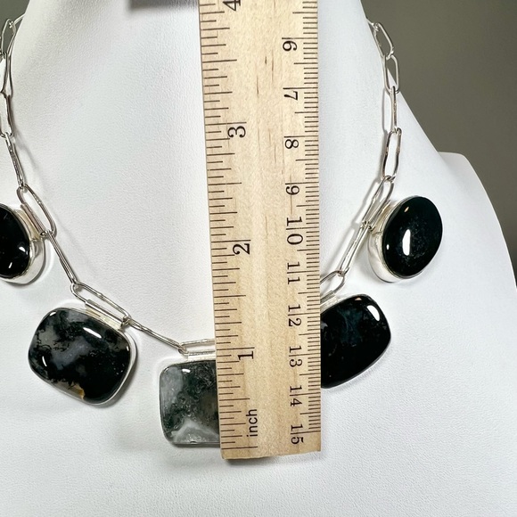 Moss Agate 925 Rectangles Necklace & Bracelet Set - Picture 5 of 9